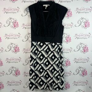 Max & Cleo dress ruffle detail geometric Black and White Patterned Midi Dress